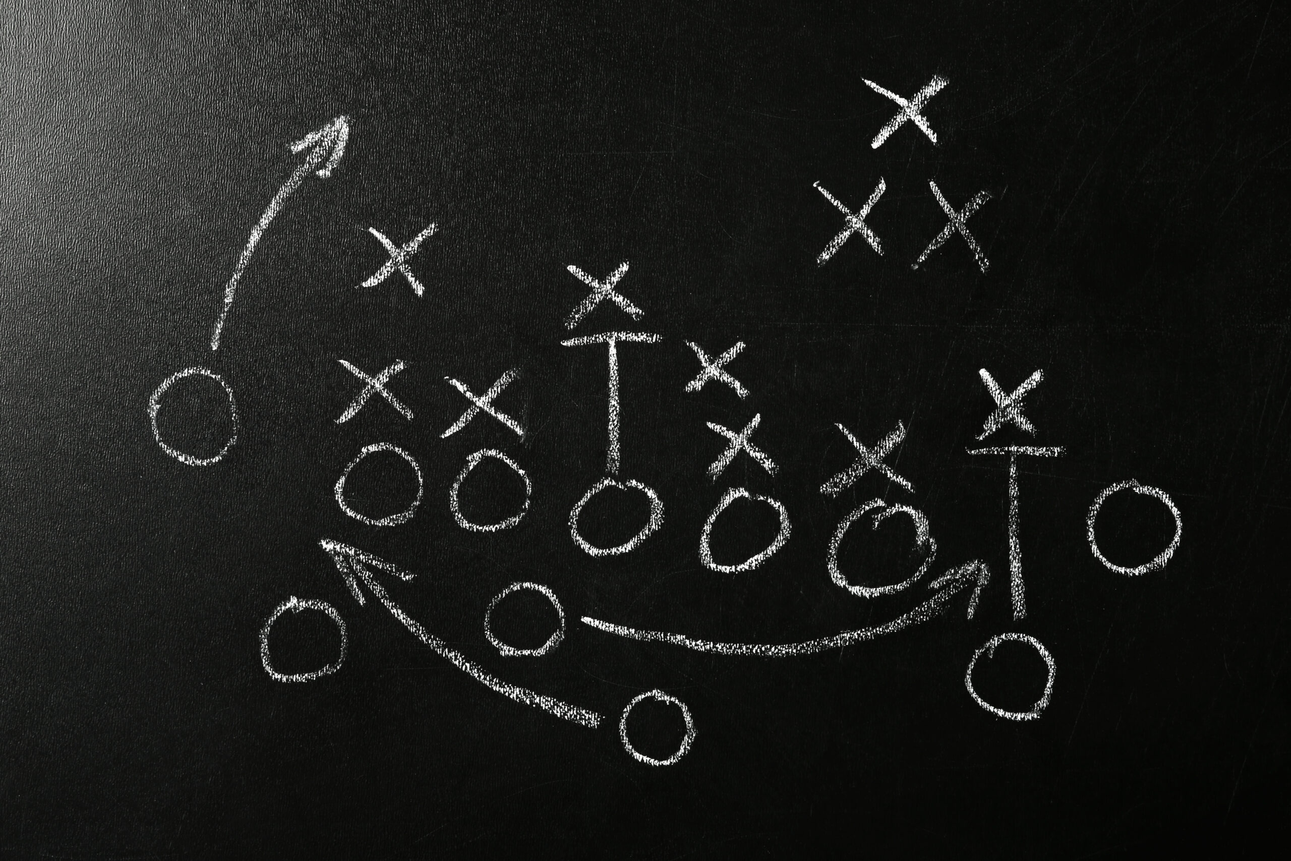 Chalkboard with scheme of football game. Team play and strategy